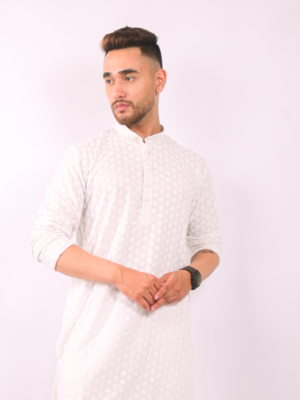 White Chikankari Sequinned Kurta Set